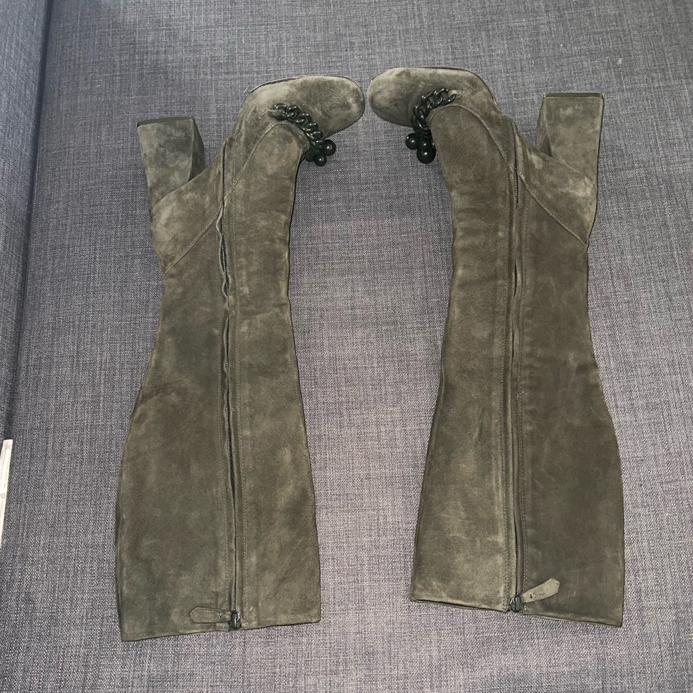 Olive Green Knee-High Boots - Picture 9 of 13